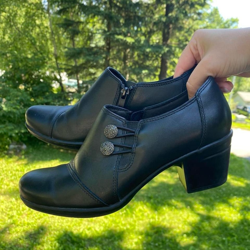 Clarks Black Leather with Decorative Buttons
